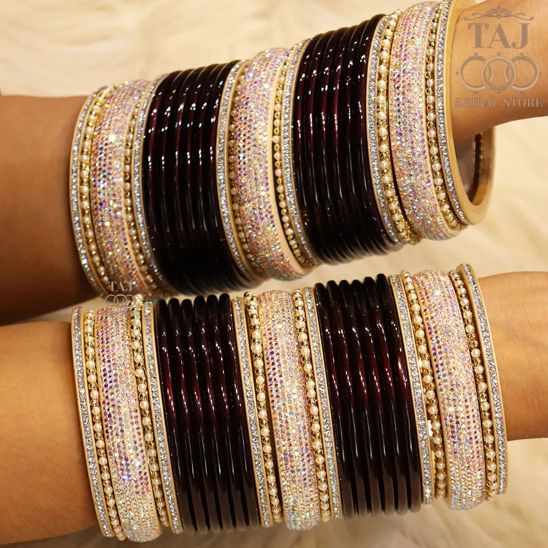 Punjabi Bridal Bangle Set with Beautiful White Stone Kada Taj Bridal Store
