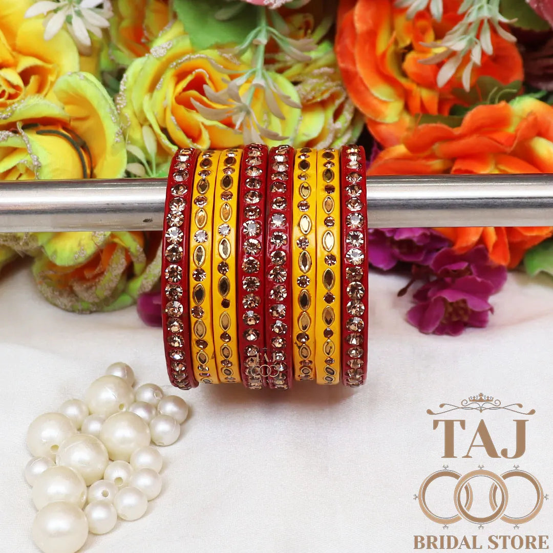Marwadi Short Lac Chura With Beautiful White Stone And Kundan Design (Set of 8)