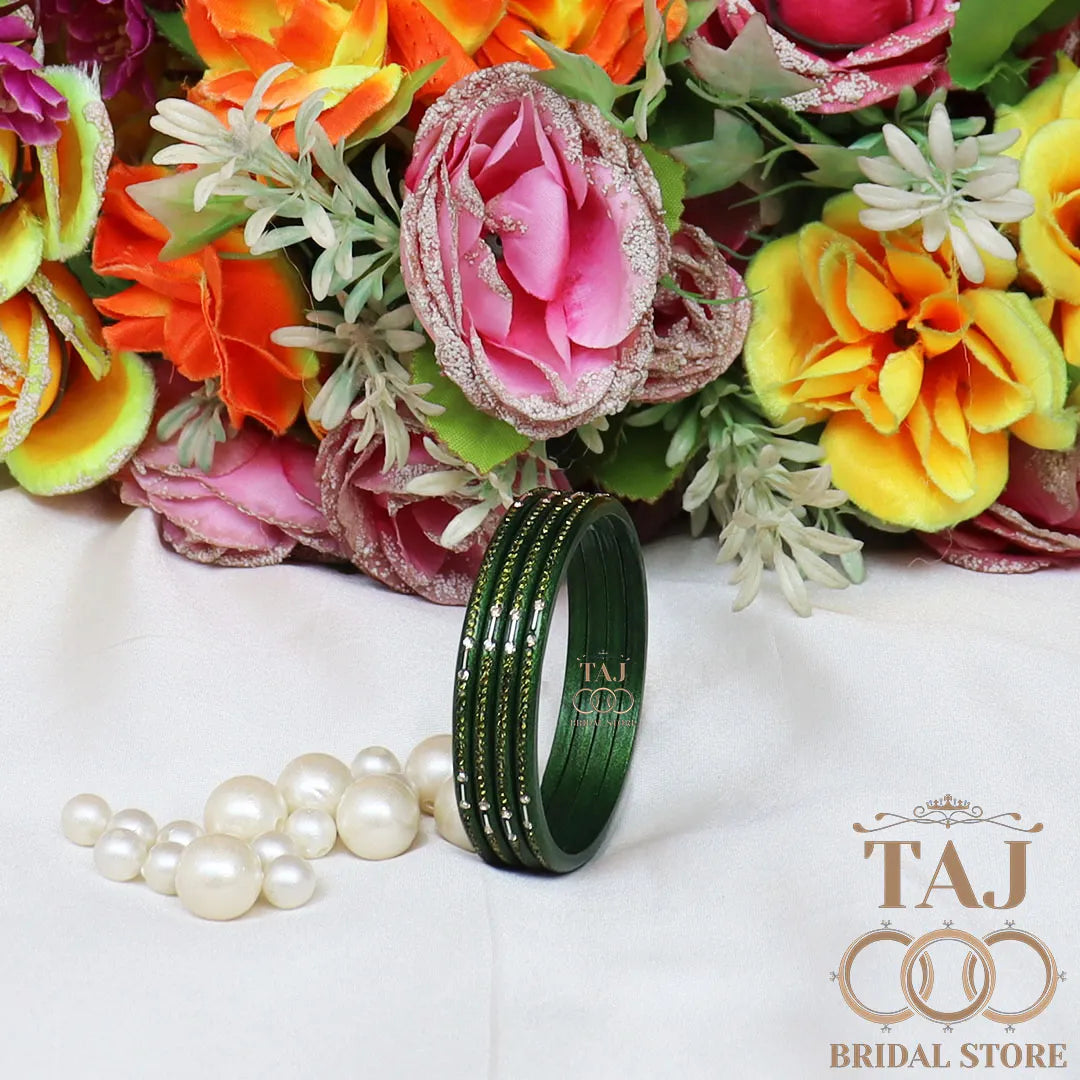 Rajasthani Lac Chudi With Beautiful Rhinestone Design (Pack of 4) Taj Bridal Store