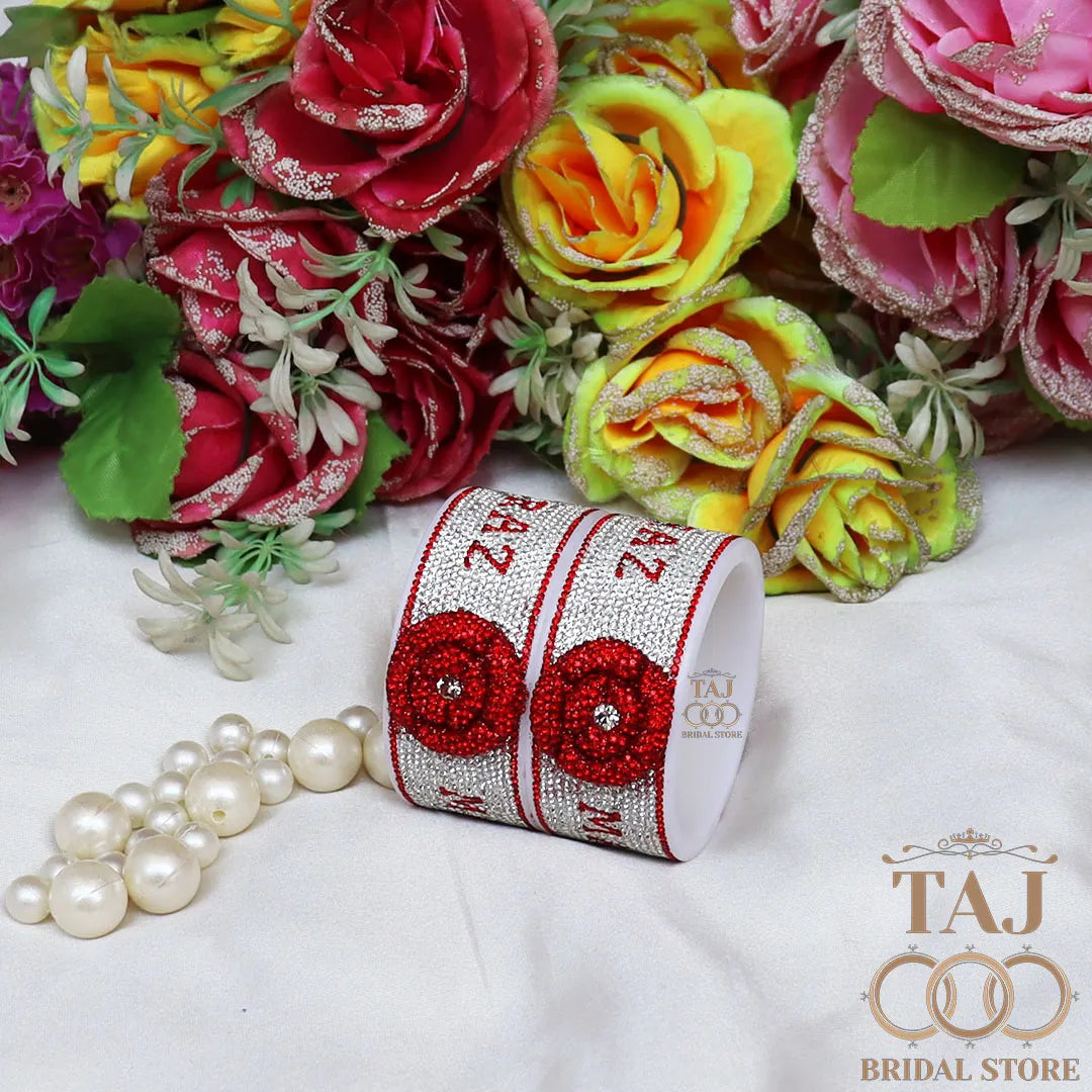 Name Kada with Beautiful Embossed Flower (Pack of 2) Taj Bridal Store