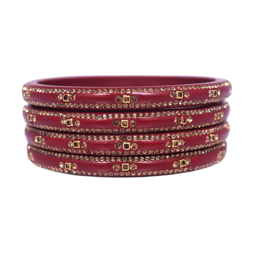 Lac Bangles with Beautiful Rhinestones Design (Pack of 4) Taj Bridal Store