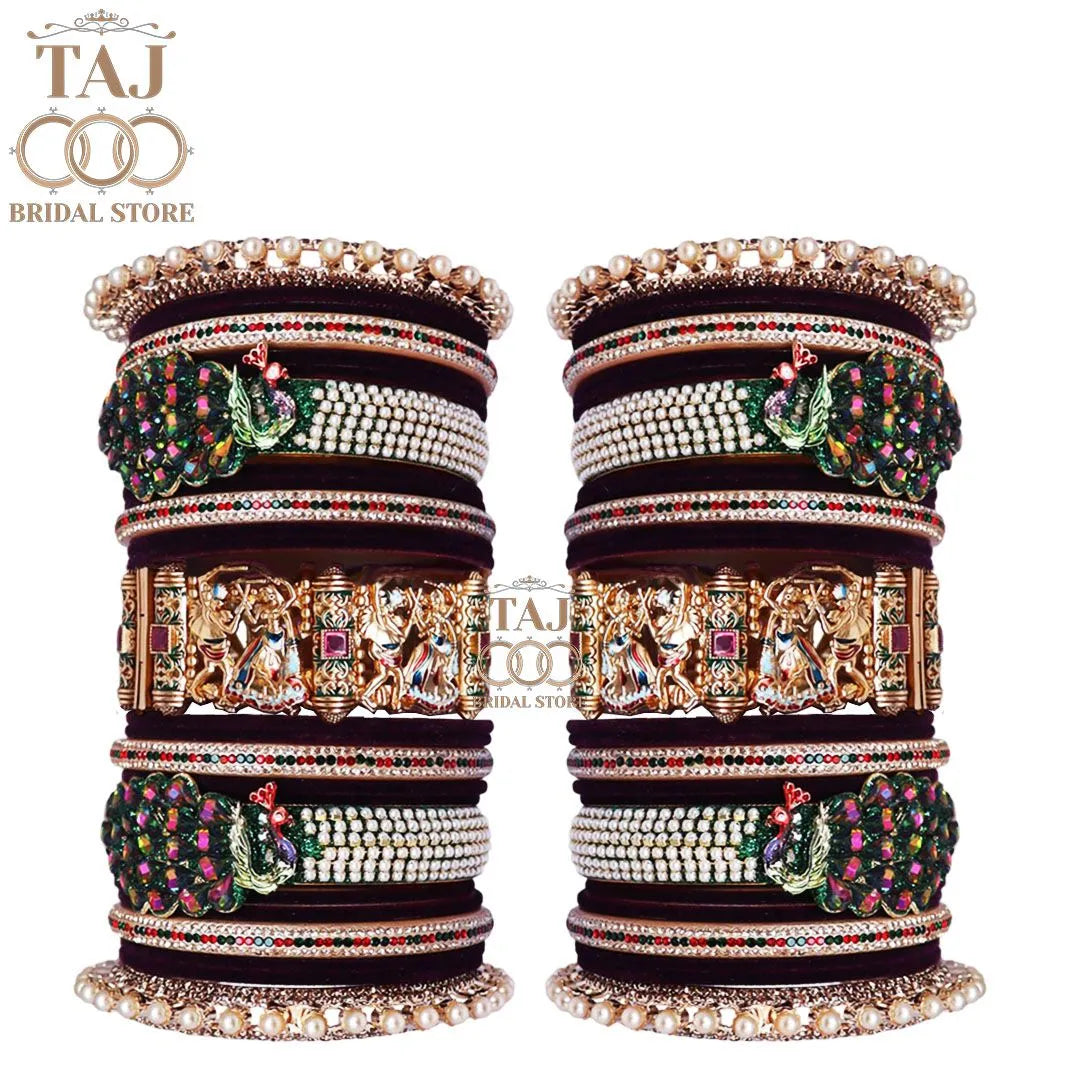 Rajwadi Wedding Chura Set With Beautiful Rainbow Colour Peacock Kada
