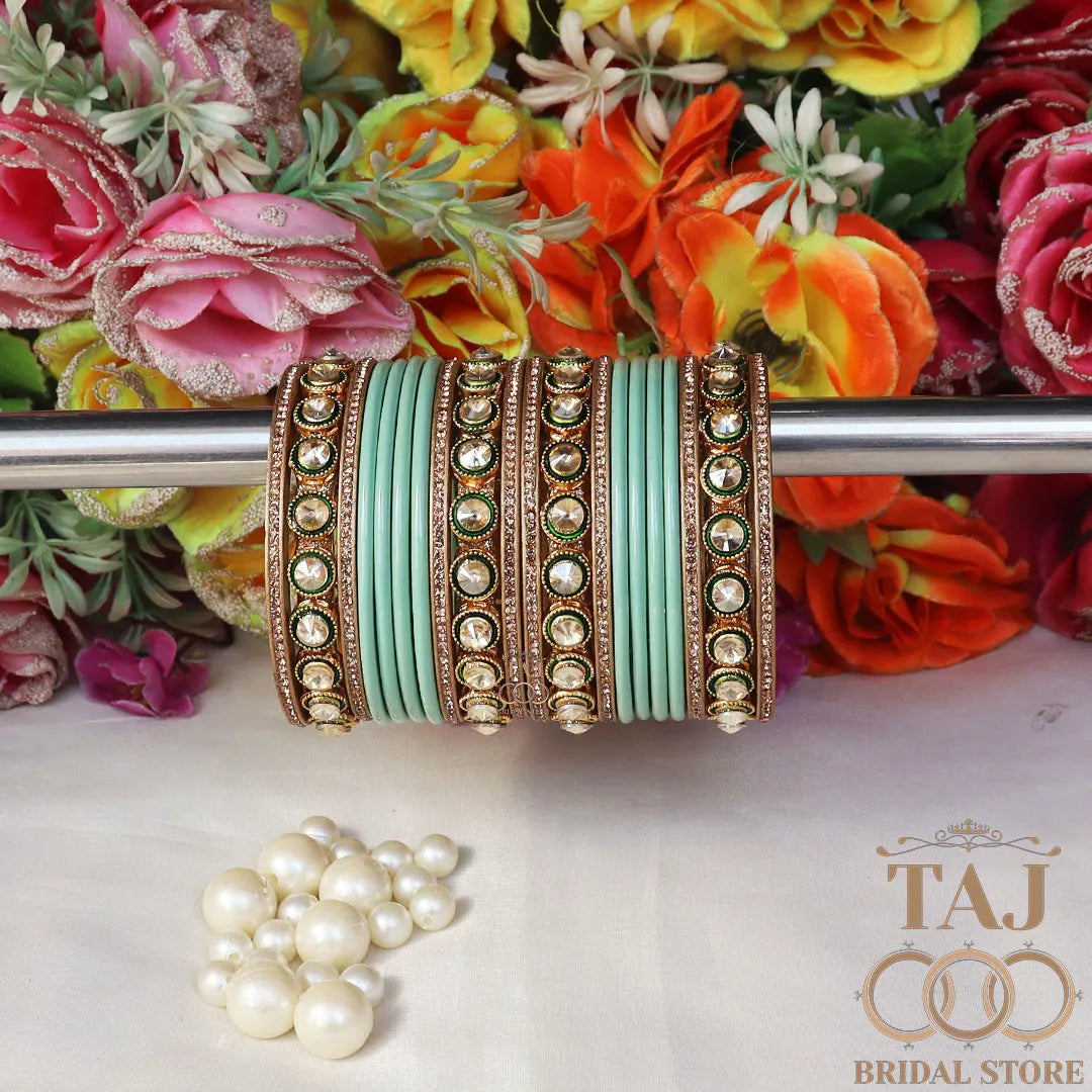 Rajasthani Lac Chura With Beautiful White Stone Work Metal Kada