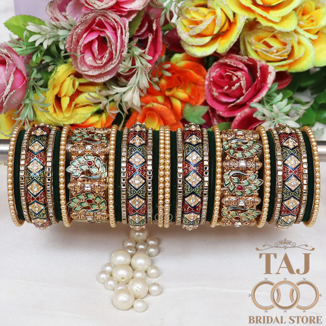 Indian Wedding Bangles Set With Beautiful Latest Peacock Design Kada Taj Bridal Store