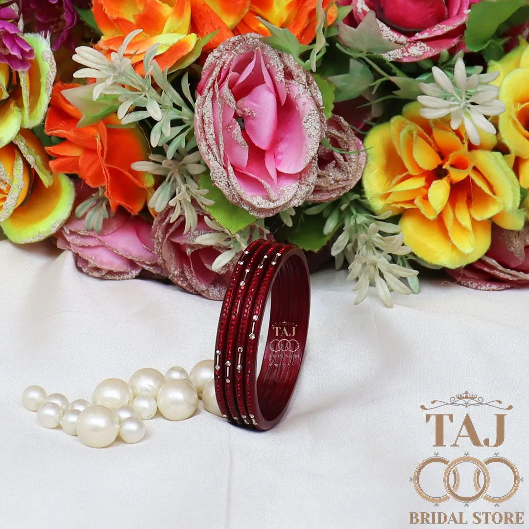 Rajasthani Lac Chudi With Beautiful Rhinestone Design (Pack of 4) Taj Bridal Store