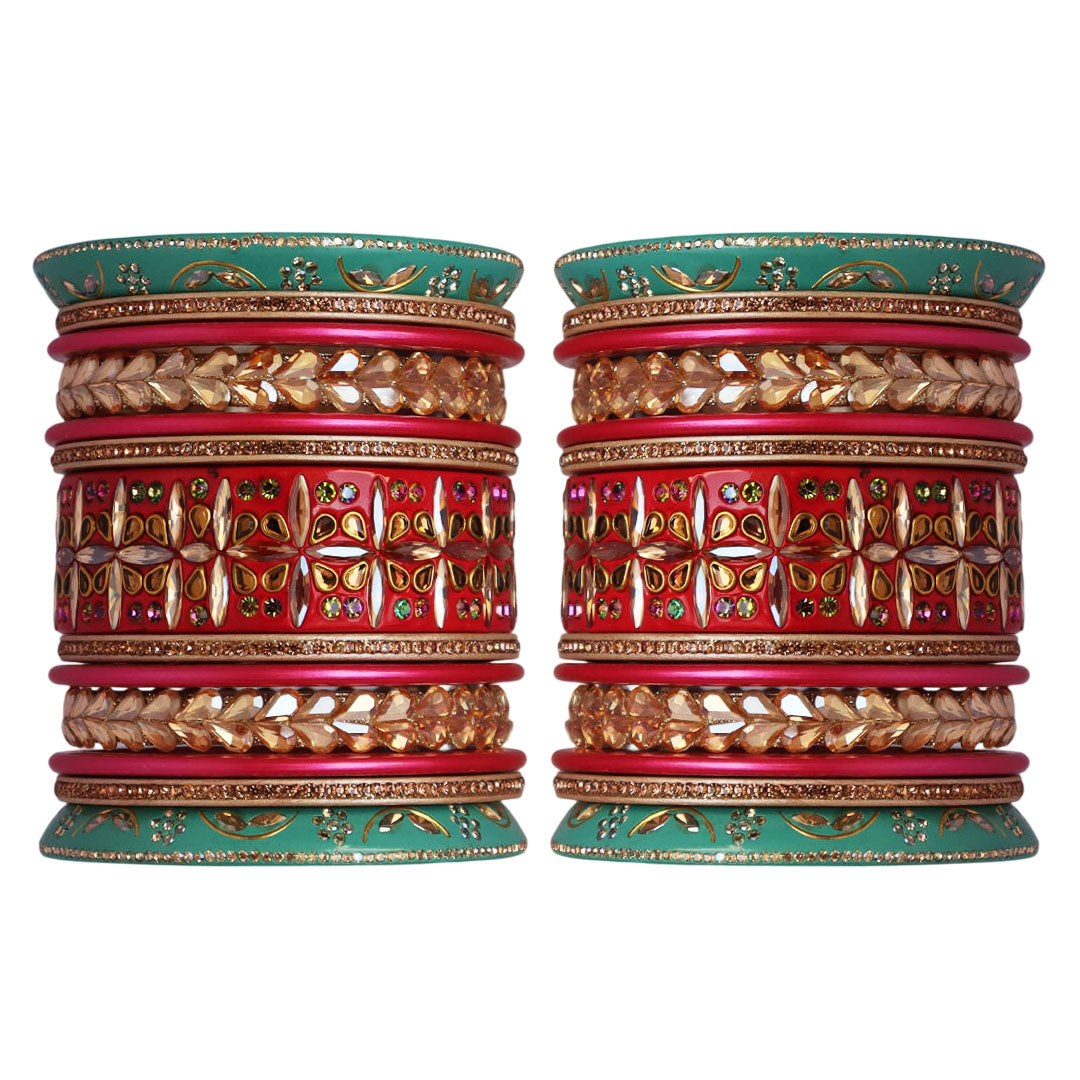 Handmade Rajasthani Lac Bangles for Bride – Kundan Stone Work