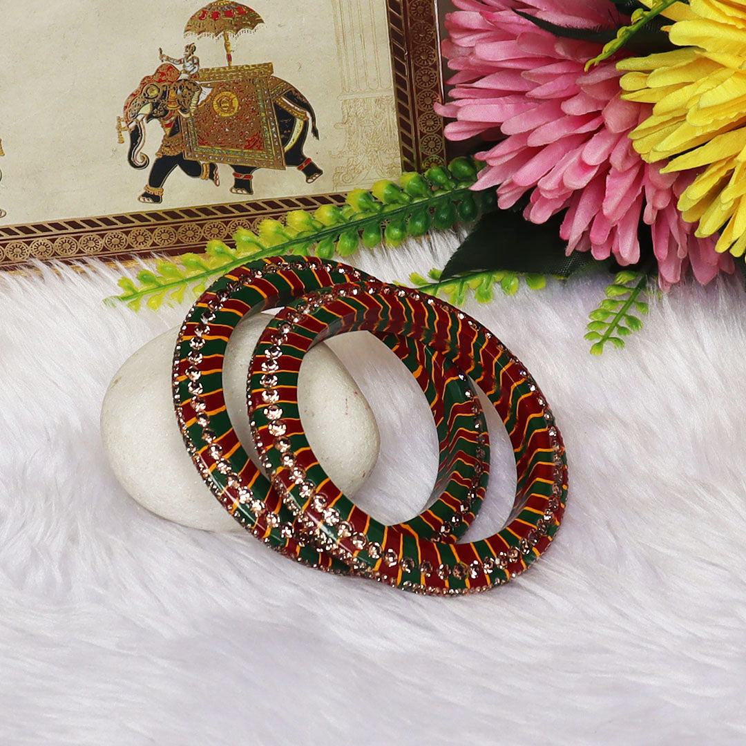 Traditional Lahariya Lac Bangadi Bangles With Rhinestones Design