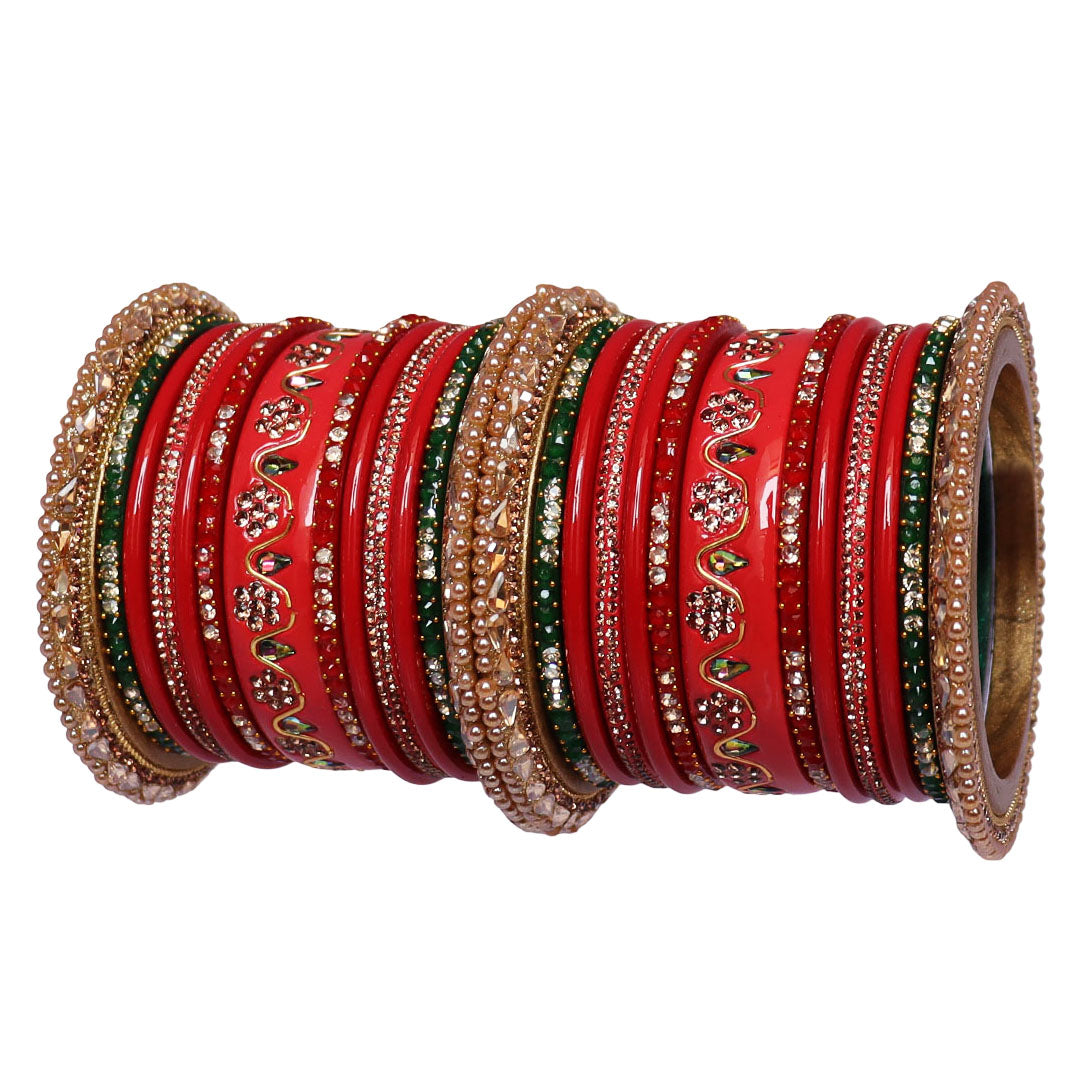 Pure Lac Bridal Bangles Set With Best Kundan-Rhinestones Flower Design
