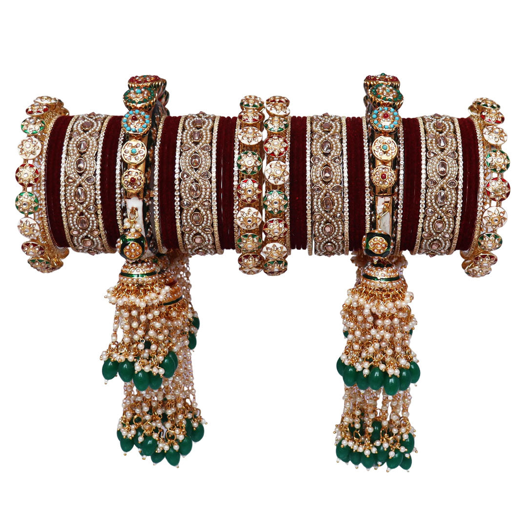 Traditional Rajwadi Bridal Bangles Set With Latest Heavy Hangings