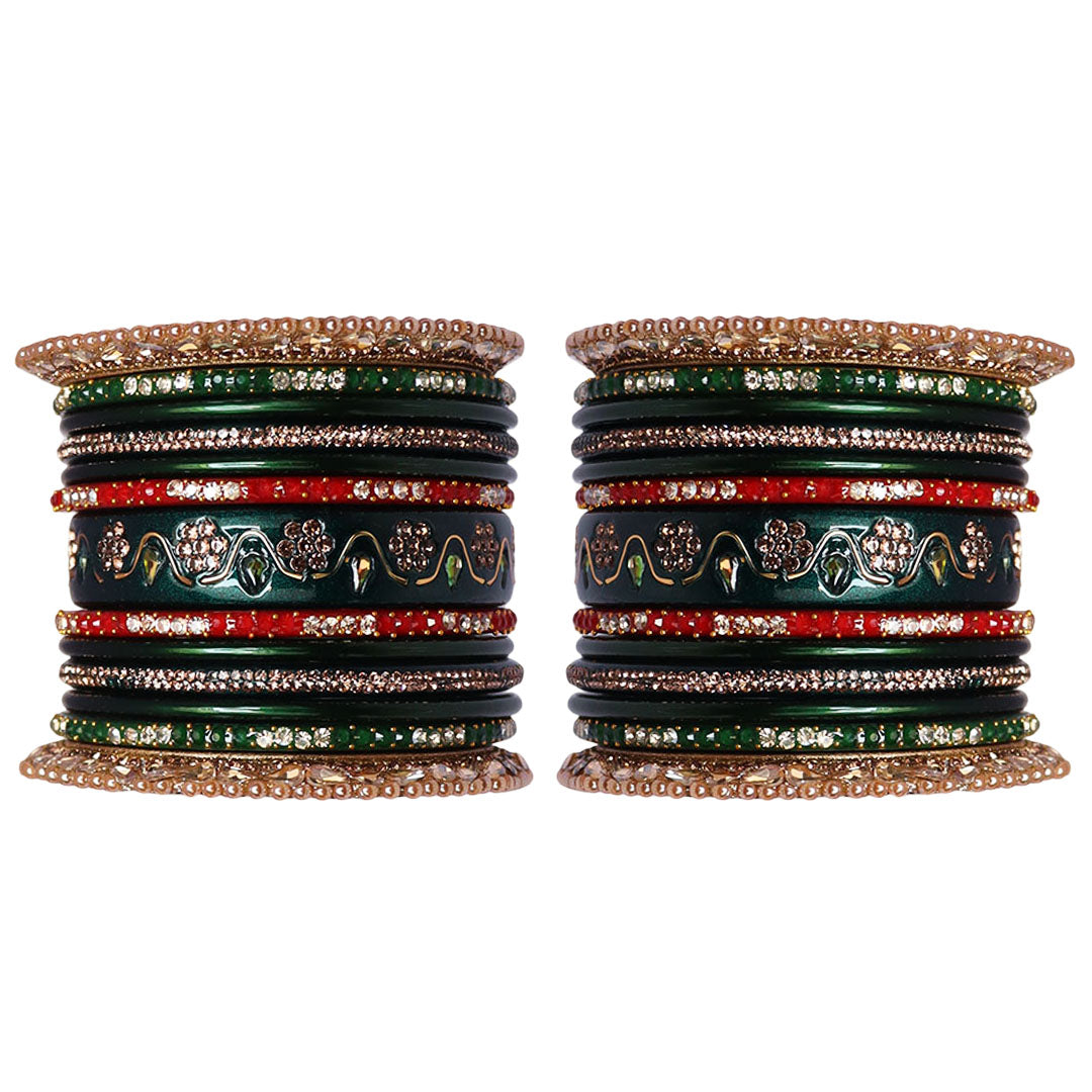 Pure Lac Bridal Bangles Set With Best Kundan-Rhinestones Flower Design