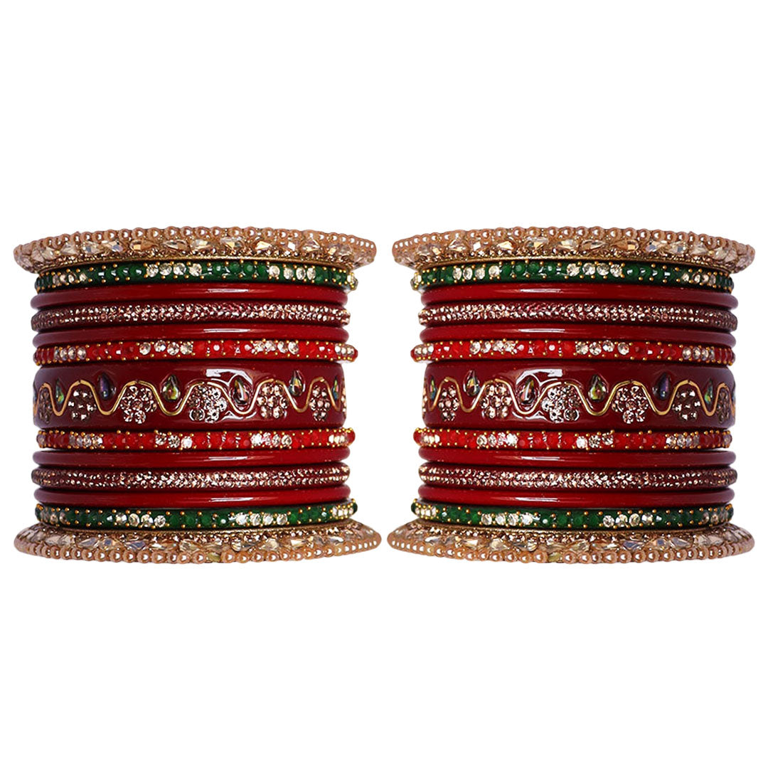Pure Lac Bridal Bangles Set With Best Kundan-Rhinestones Flower Design