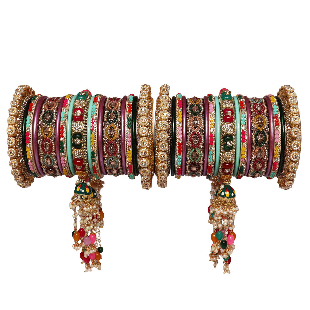 Luxuries Rajwadi Bridal Chura Set With Latest Colorful Latkan Design