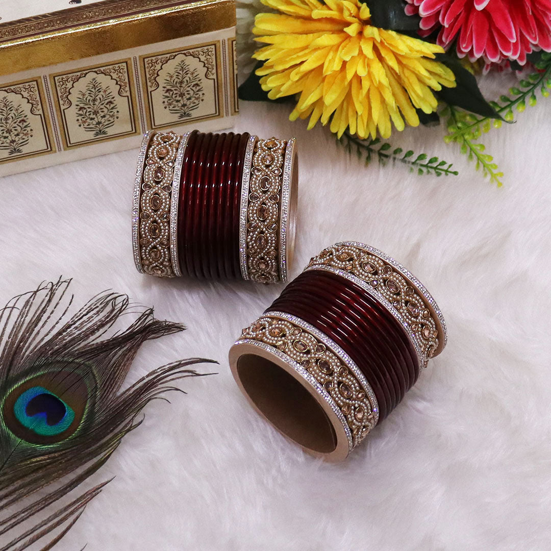 Punjabi Style Bridal Chura Set With Latest Kundan-Rhinestones Design