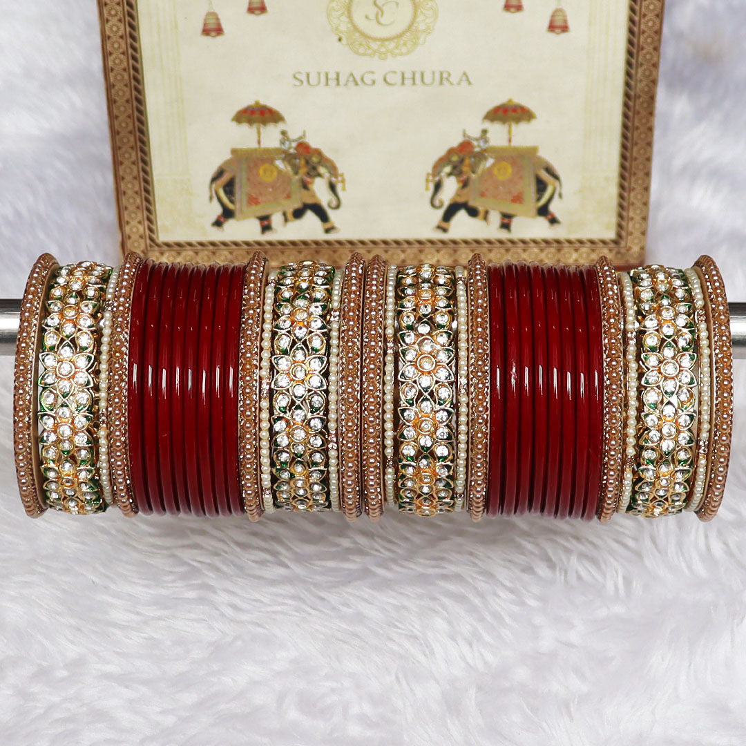 Festive Wear Lac Bangles Set With Latest Stones Flower Design