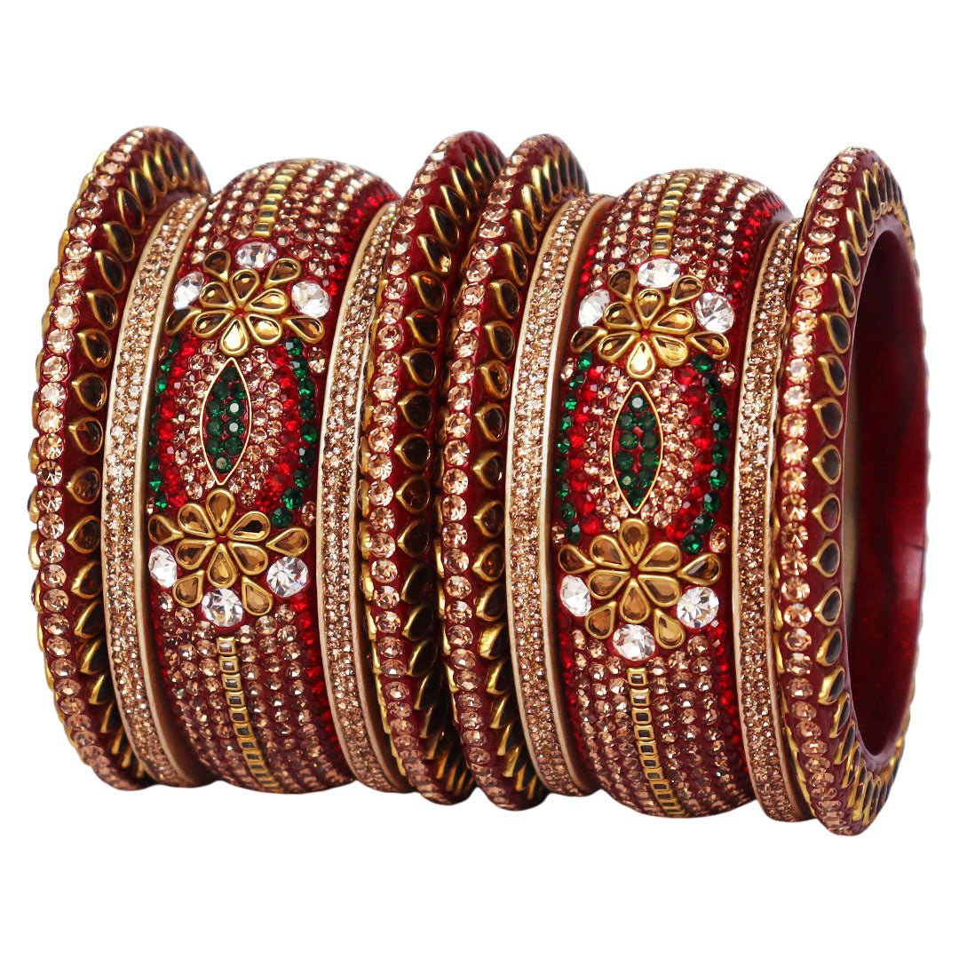Luxurious Diwali Special Lac Bangles Set in Kundan-Stones Design
