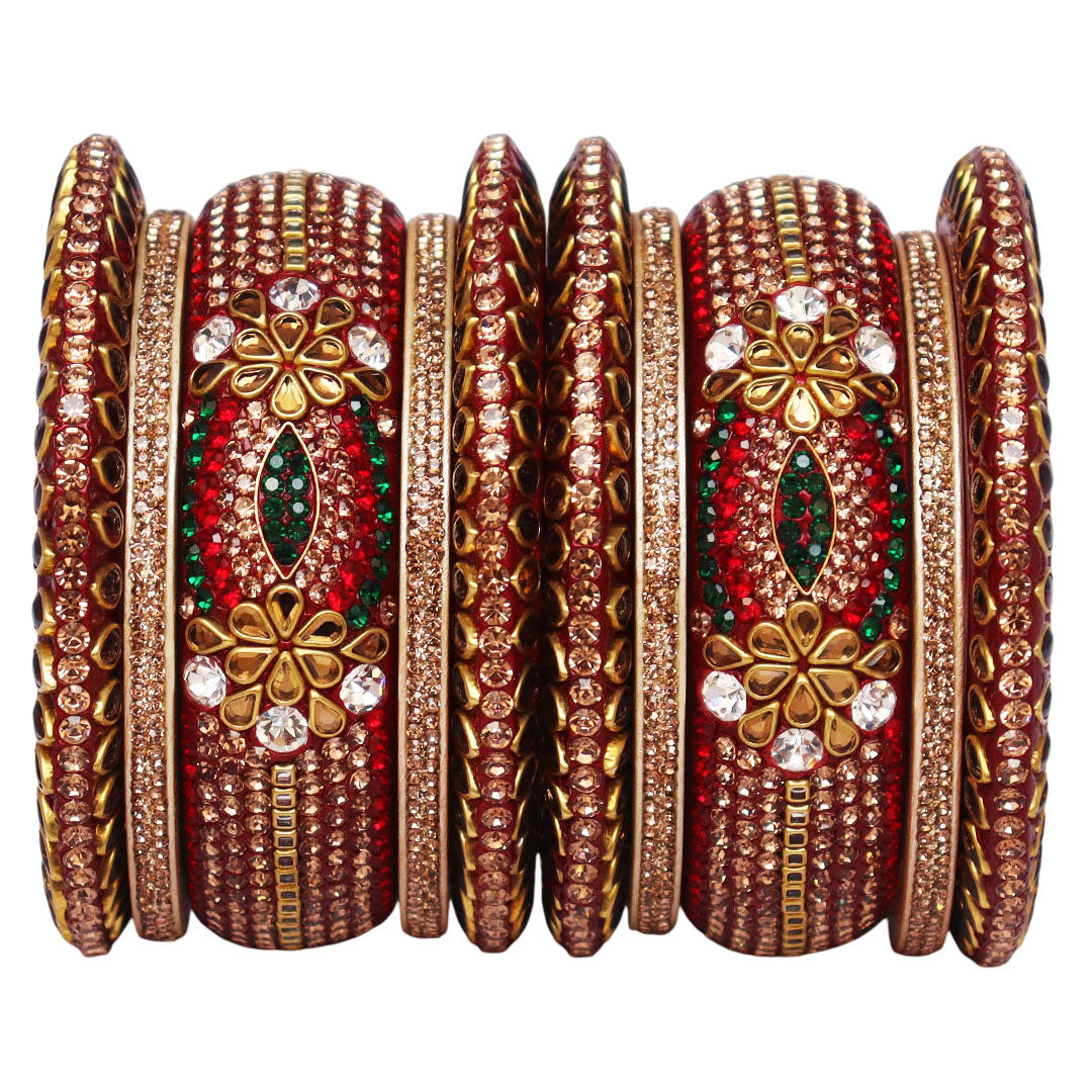 Luxurious Diwali Special Lac Bangles Set in Kundan-Stones Design