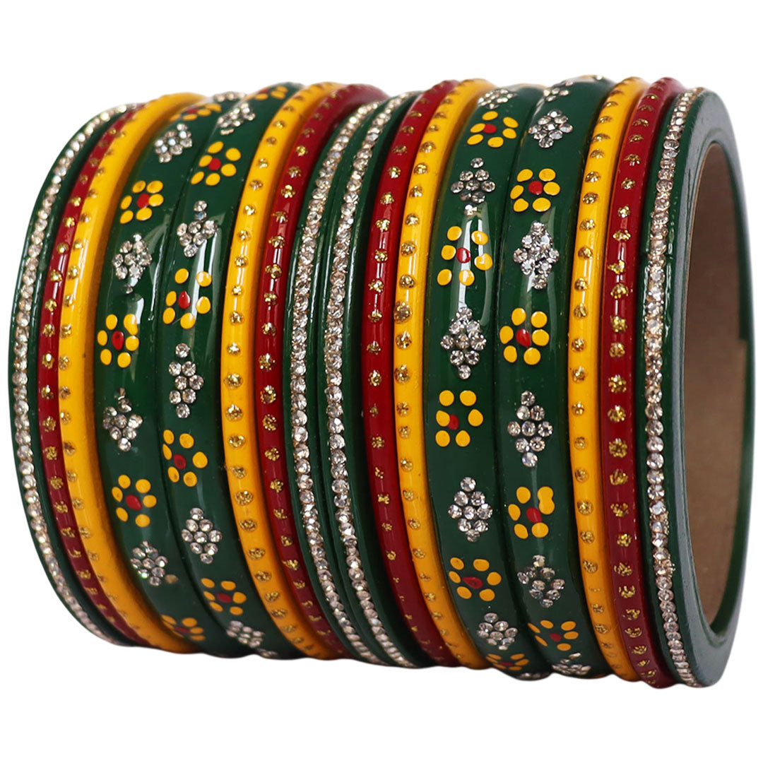 Rajasthani Dailywear Lac Bangles With Handpaint & Rhinestones Design