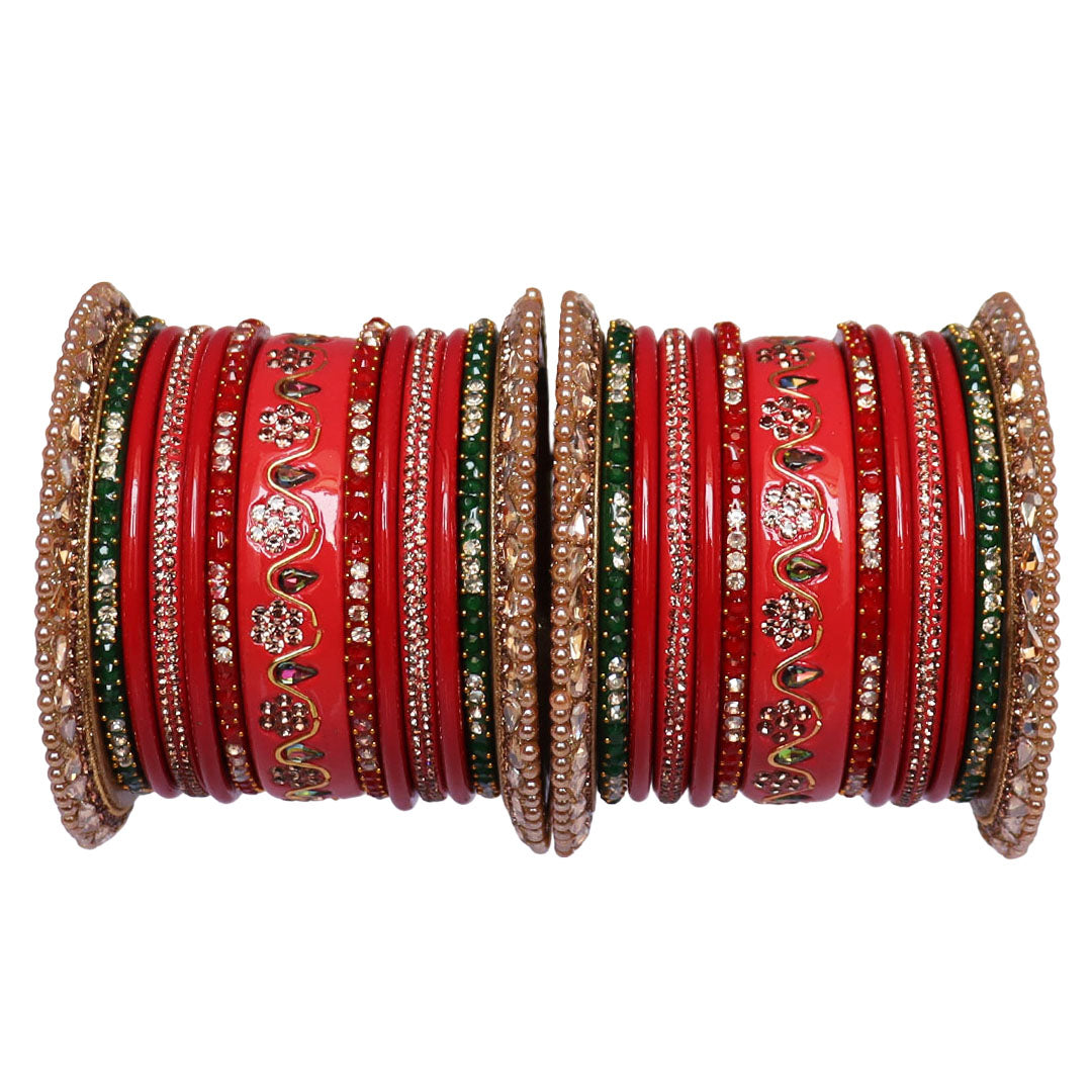 Pure Lac Bridal Bangles Set With Best Kundan-Rhinestones Flower Design