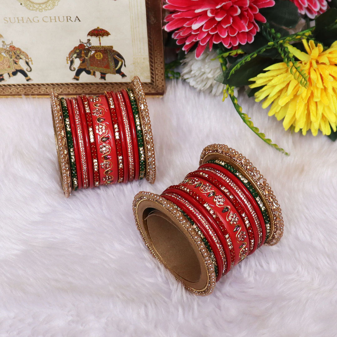 Pure Lac Bridal Bangles Set With Best Kundan-Rhinestones Flower Design