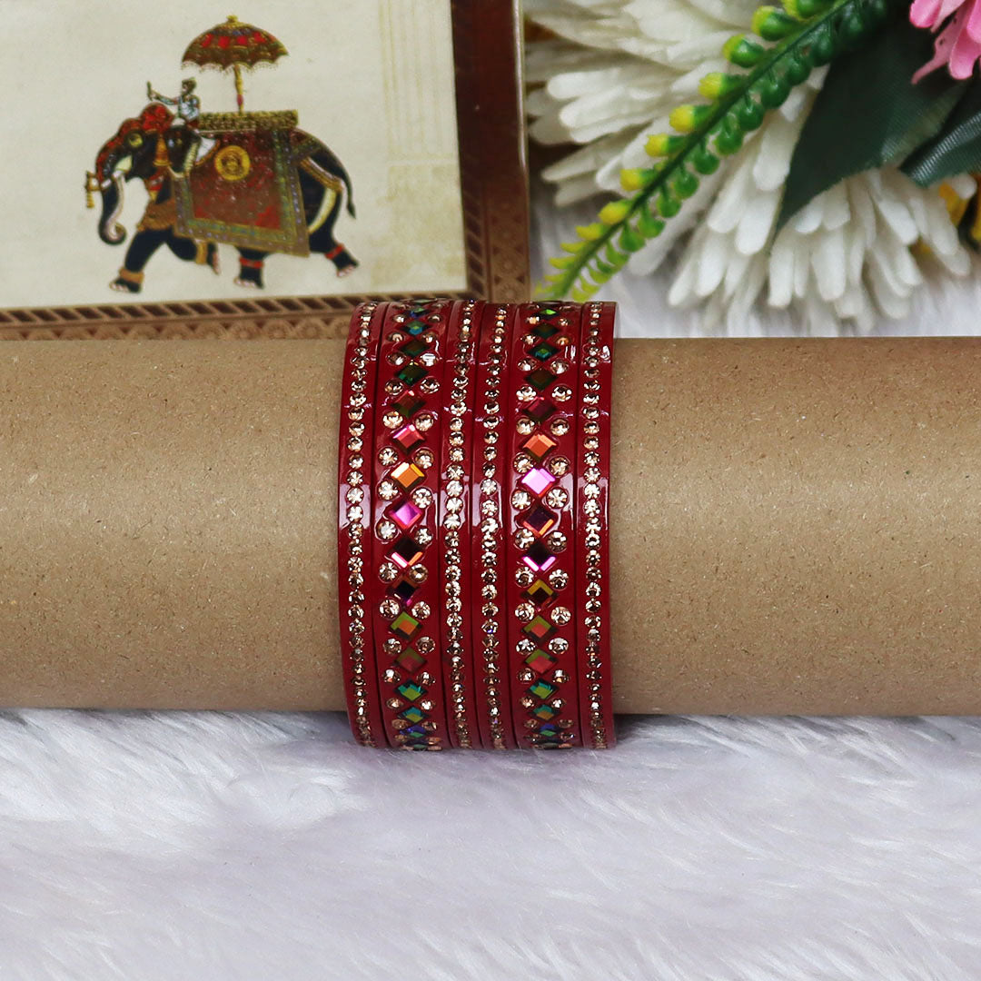 Women's Traditional Lac Bangles Set With Latest Rainbow Kundan Design