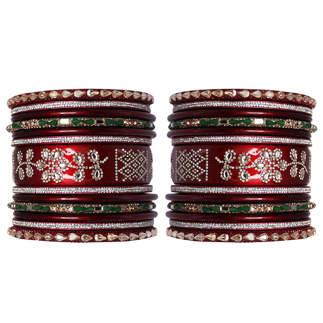 Traditional Lac Wedding Chura Set With Latest Rhinestones Flower Design