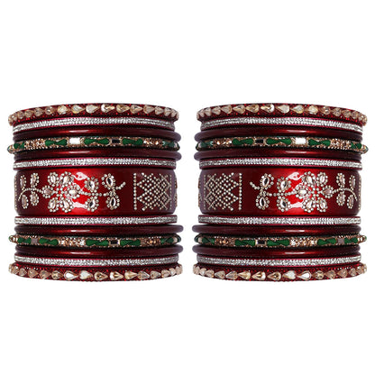 Traditional Lac Wedding Chura Set With Latest Rhinestones Flower Design