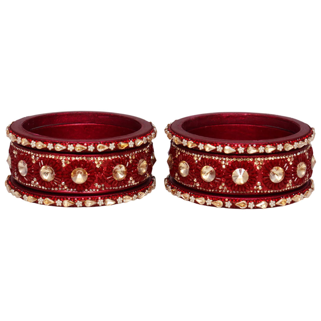Beautiful Lac Bangles Set with Floral Stone Design for Brides