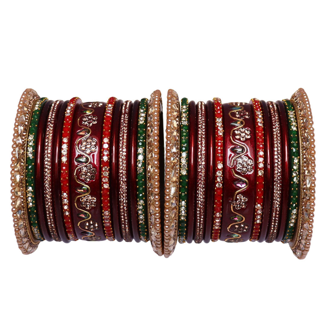 Pure Lac Bridal Bangles Set With Best Kundan-Rhinestones Flower Design