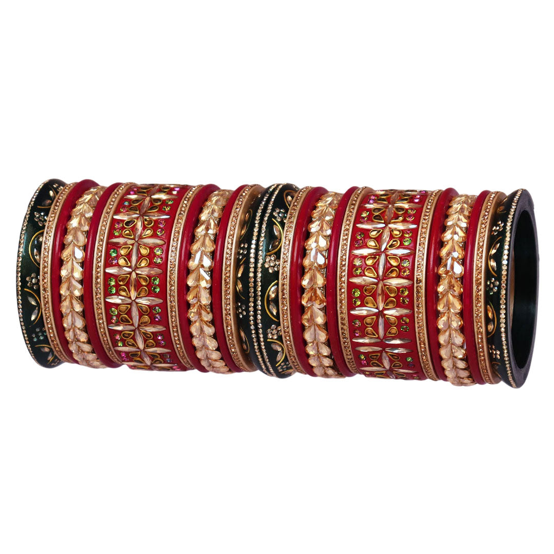 Handmade Rajasthani Lac Bangles for Bride – Kundan Stone Work
