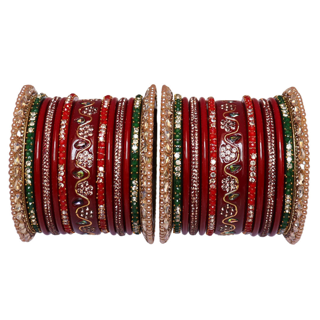 Pure Lac Bridal Bangles Set With Best Kundan-Rhinestones Flower Design
