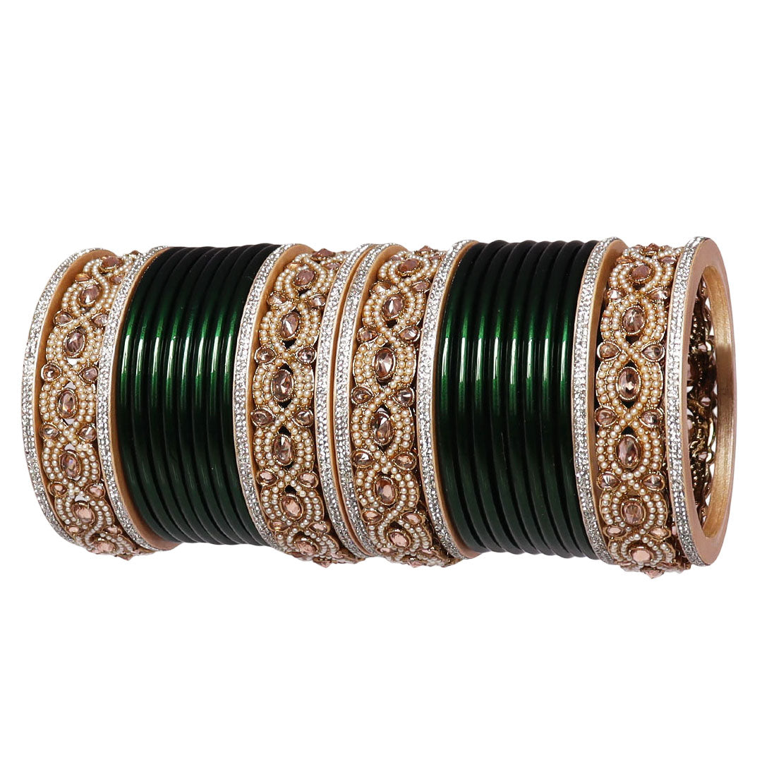 Punjabi Style Bridal Chura Set With Latest Kundan-Rhinestones Design