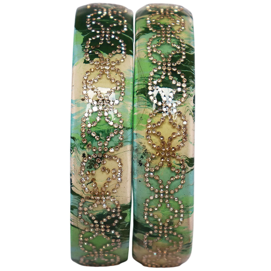 Premium Lac Bangles for Women | Multicolor Marble Finish Rhinestone Traditional Rajasthani Bangles By TAJ BRIDAL STORE