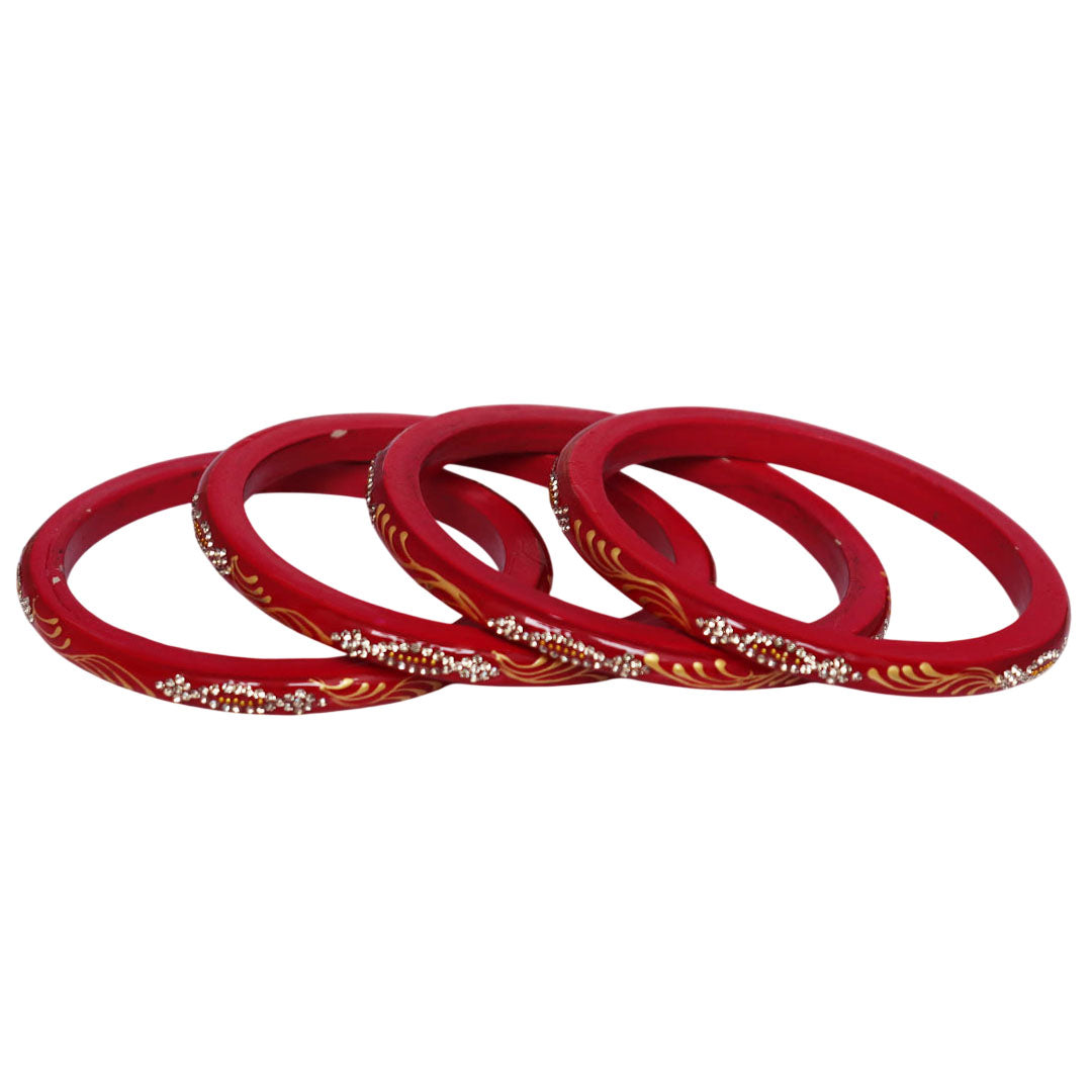 Handmade Pure Lac Bangles for Women with Handpainted Golden Leaf & Stone Work | Traditional Jaipur Rajasthani Bangles | Set of 4 | TAJ BRIDAL STORE