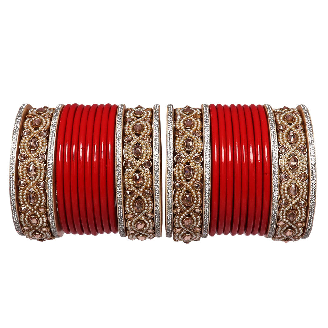 Punjabi Style Bridal Chura Set With Latest Kundan-Rhinestones Design