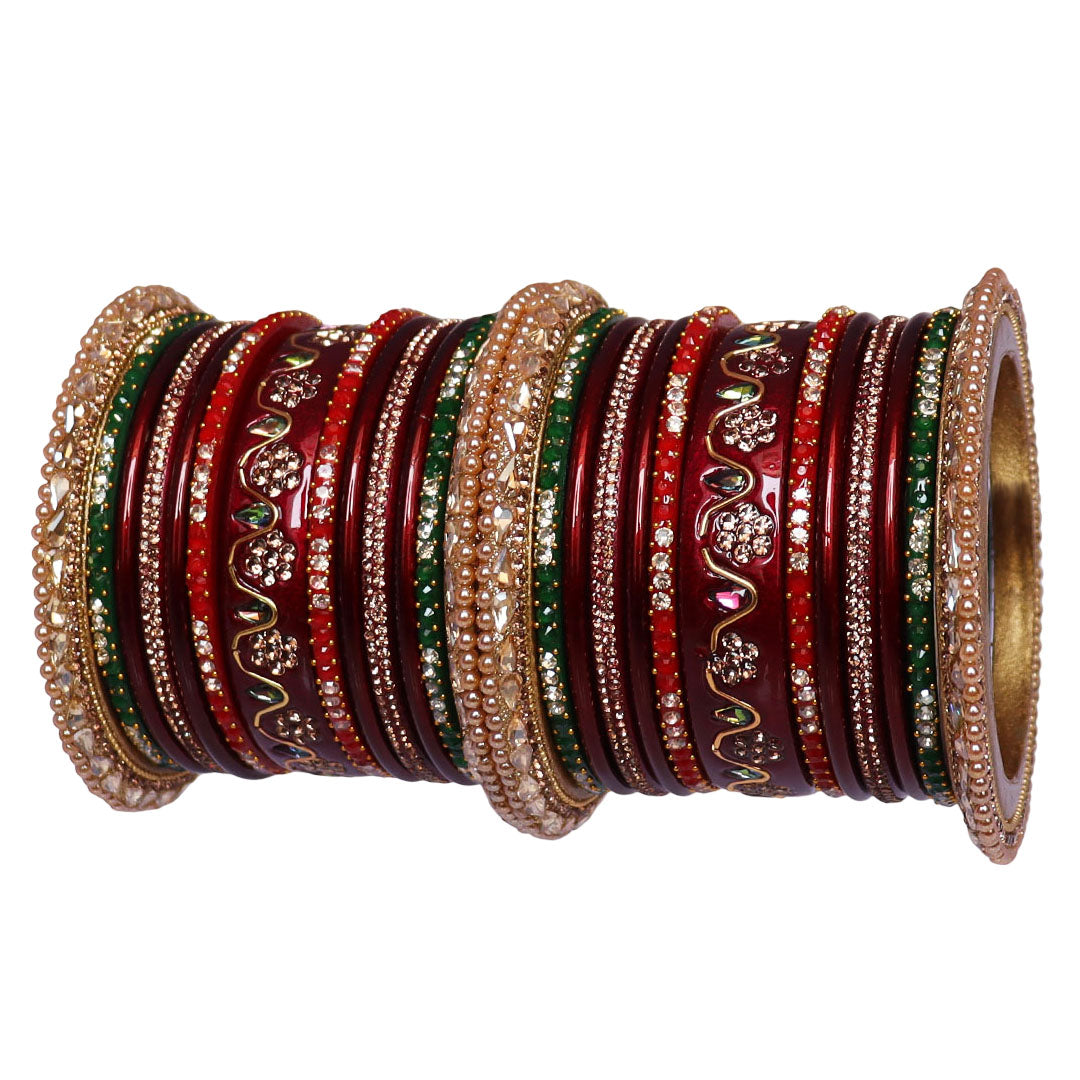 Pure Lac Bridal Bangles Set With Best Kundan-Rhinestones Flower Design