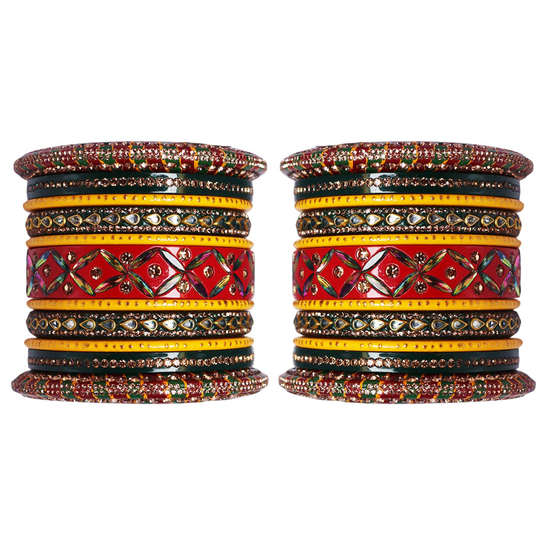 Rajasthani Traditional Chura Set With Kundan Lahariya Design