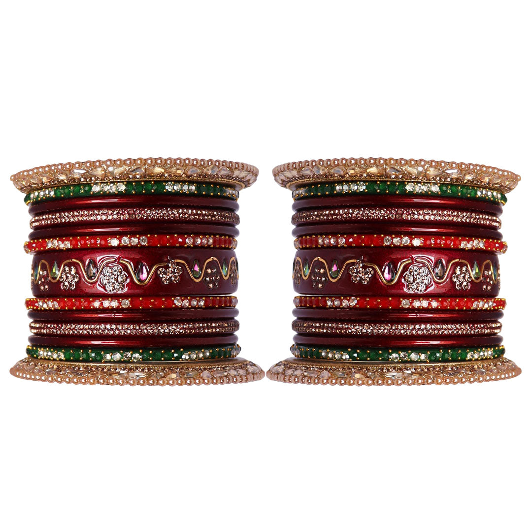 Pure Lac Bridal Bangles Set With Best Kundan-Rhinestones Flower Design