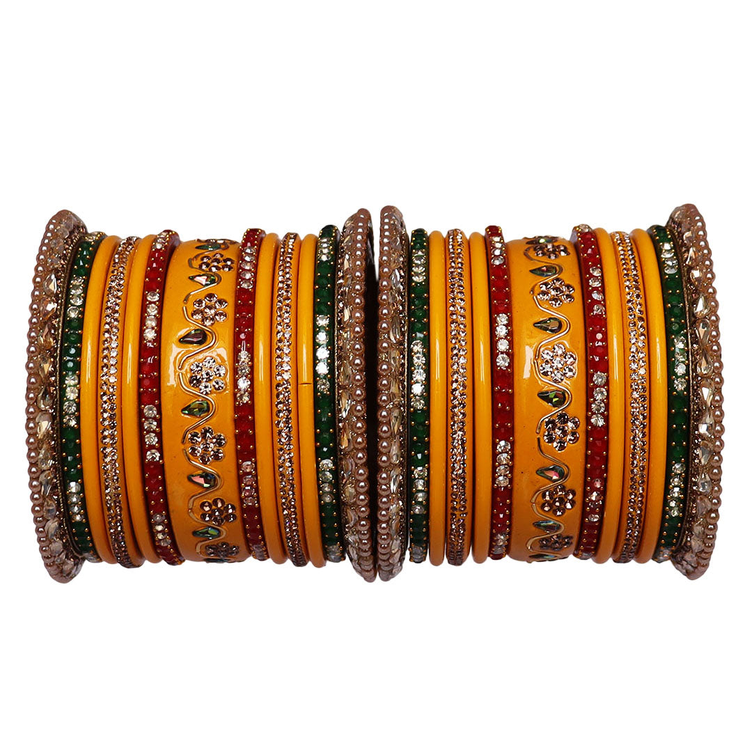 Pure Lac Bridal Bangles Set With Best Kundan-Rhinestones Flower Design