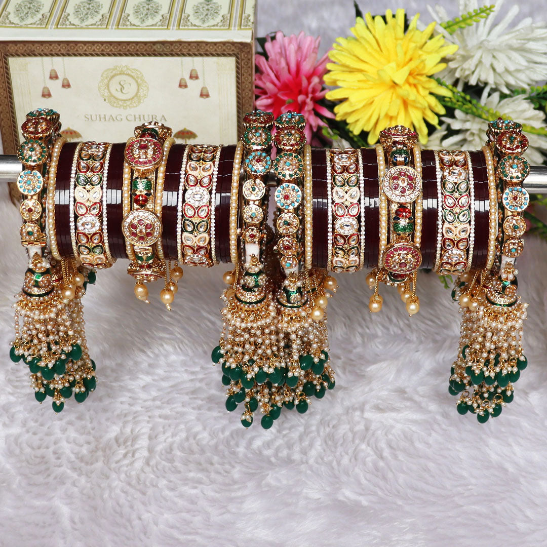 Title: Luxurious Bridal Bangles Set in Traditional Rajwadi Style