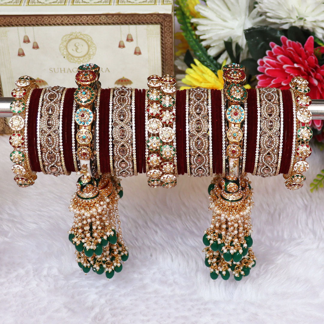 Traditional Rajwadi Bridal Bangles Set With Latest Heavy Hangings