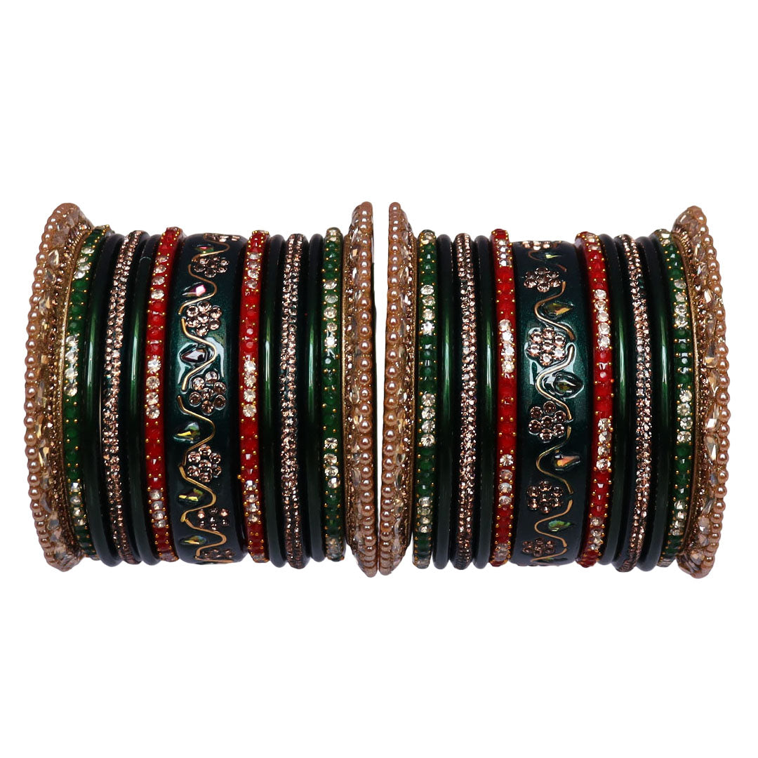 Pure Lac Bridal Bangles Set With Best Kundan-Rhinestones Flower Design