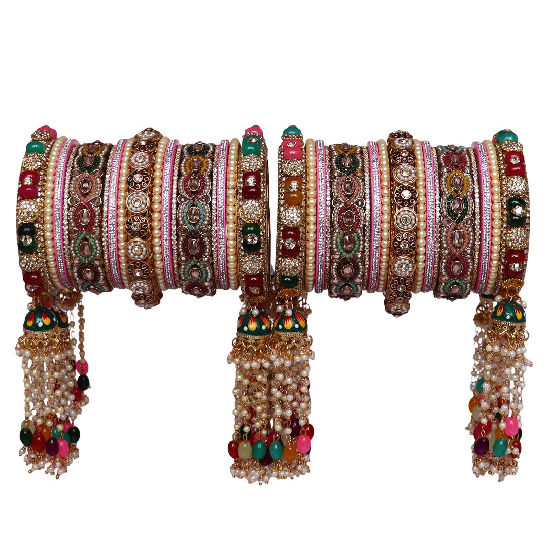 Premium Rajwadi Wedding Bangles Set With Latest Colorful Hangings