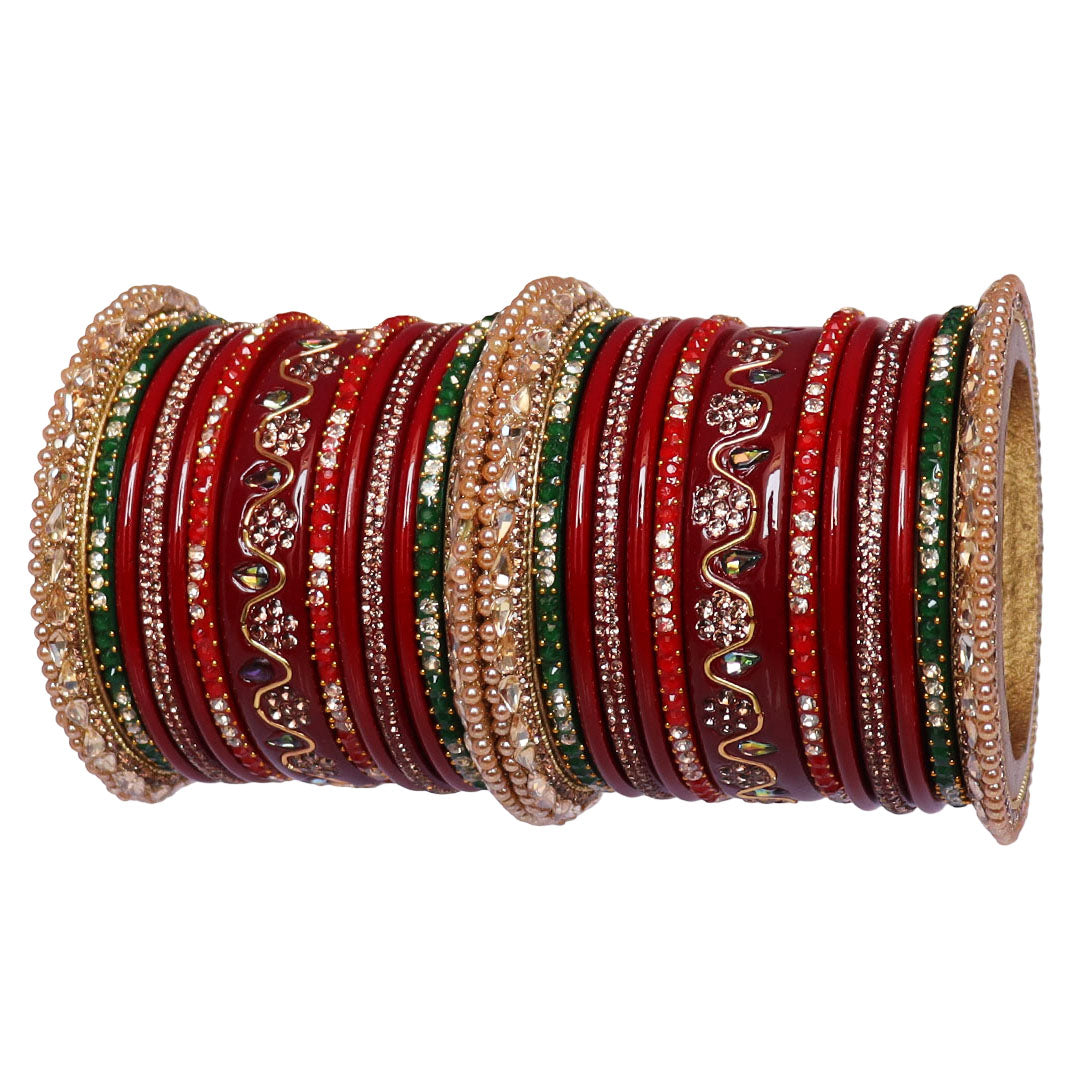 Pure Lac Bridal Bangles Set With Best Kundan-Rhinestones Flower Design