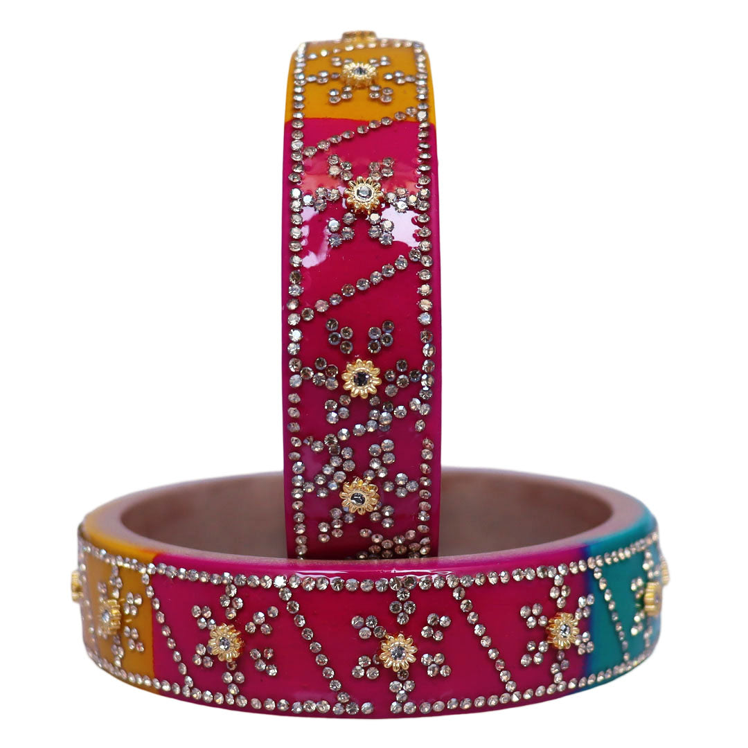 Designer Lac Bangles For Girls in Rhinestones Design
