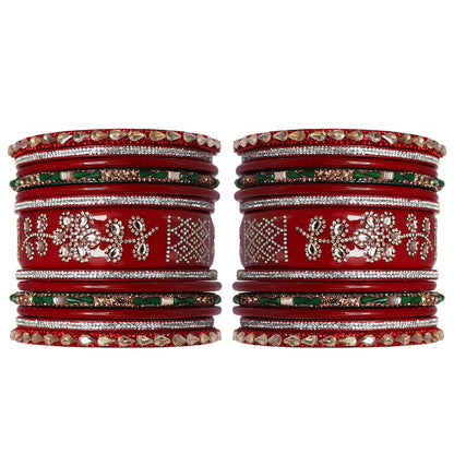 Traditional Lac Wedding Chura Set With Latest Rhinestones Flower Design