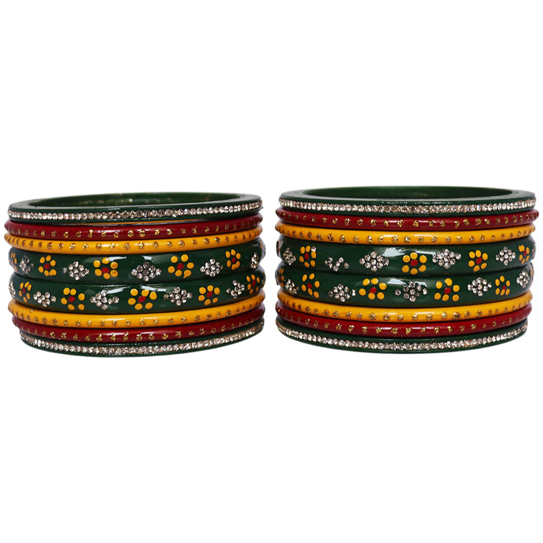 Rajasthani Dailywear Lac Bangles With Handpaint & Rhinestones Design