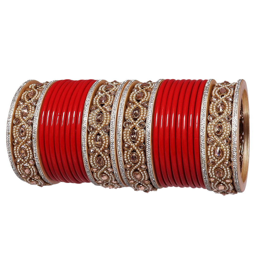 Punjabi Style Bridal Chura Set With Latest Kundan-Rhinestones Design