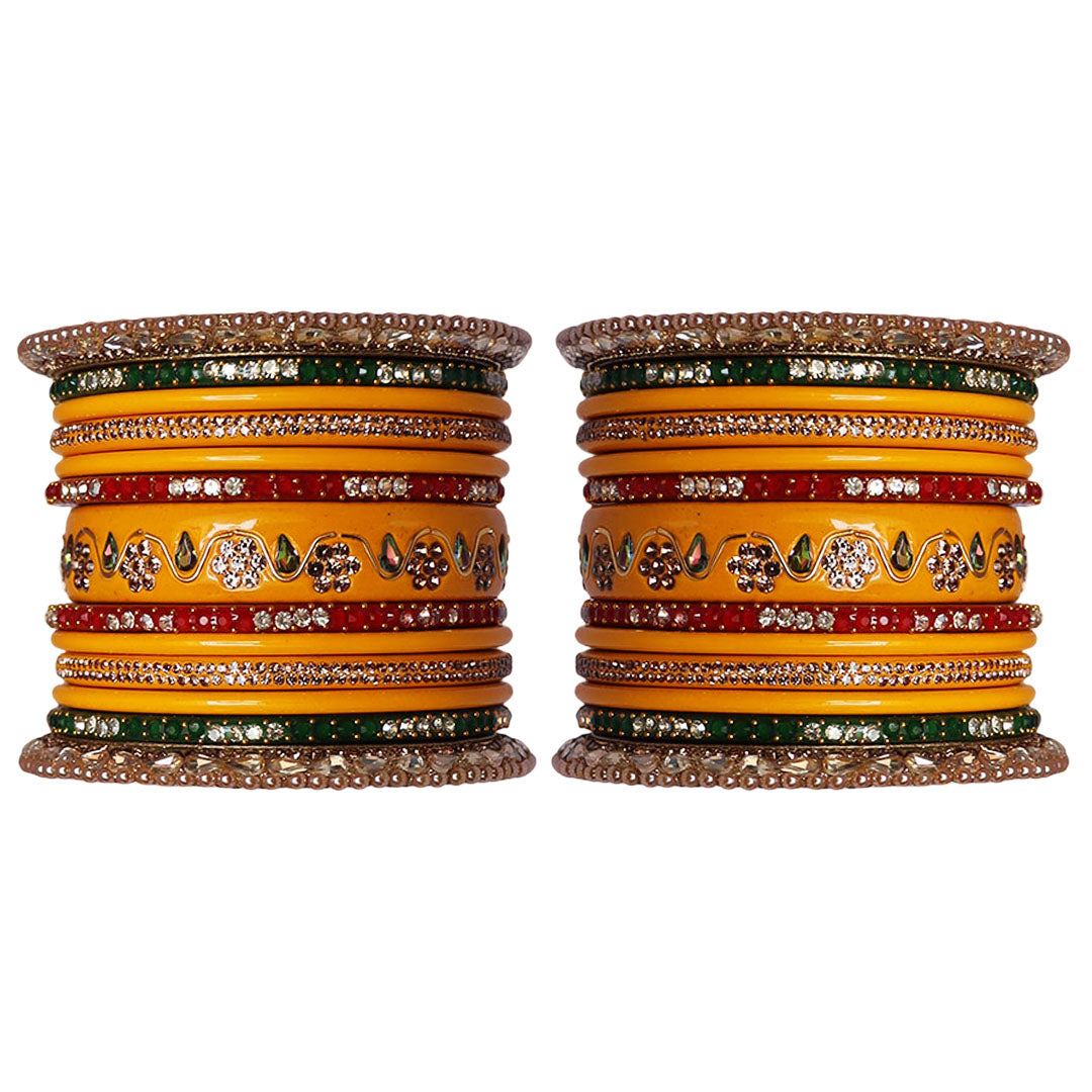 Pure Lac Bridal Bangles Set With Best Kundan-Rhinestones Flower Design
