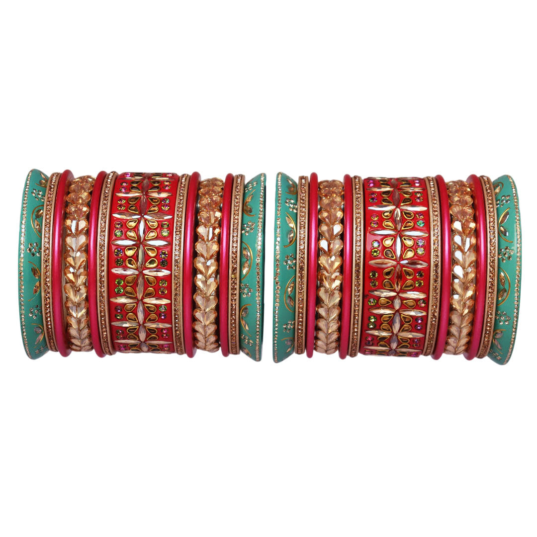 Handmade Rajasthani Lac Bangles for Bride – Kundan Stone Work