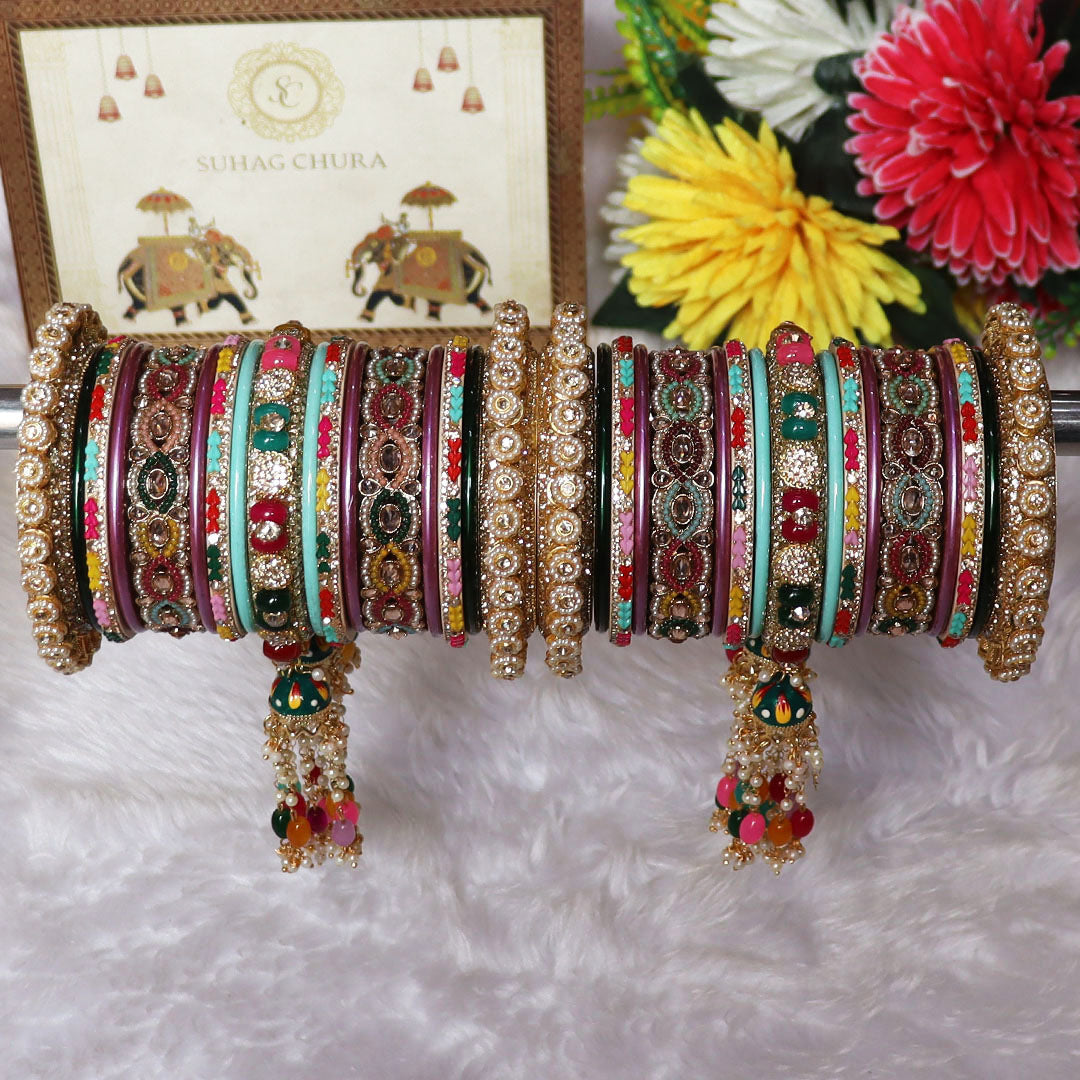 Luxuries Rajwadi Bridal Chura Set With Latest Colorful Latkan Design